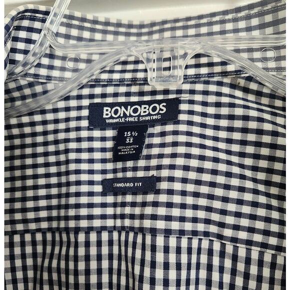 Bonobos Long Sleeve Black white checker Button Down Shirt 15.5 33 standard fit - Picture 2 of 6